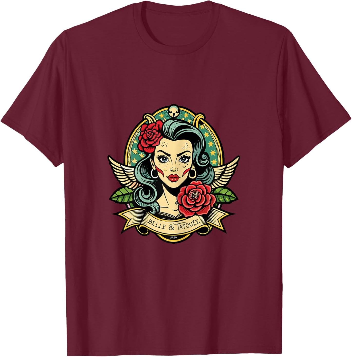 Beautiful & Tattoo Tattoo Gift T-Shirt - T-Shirt | Maroon