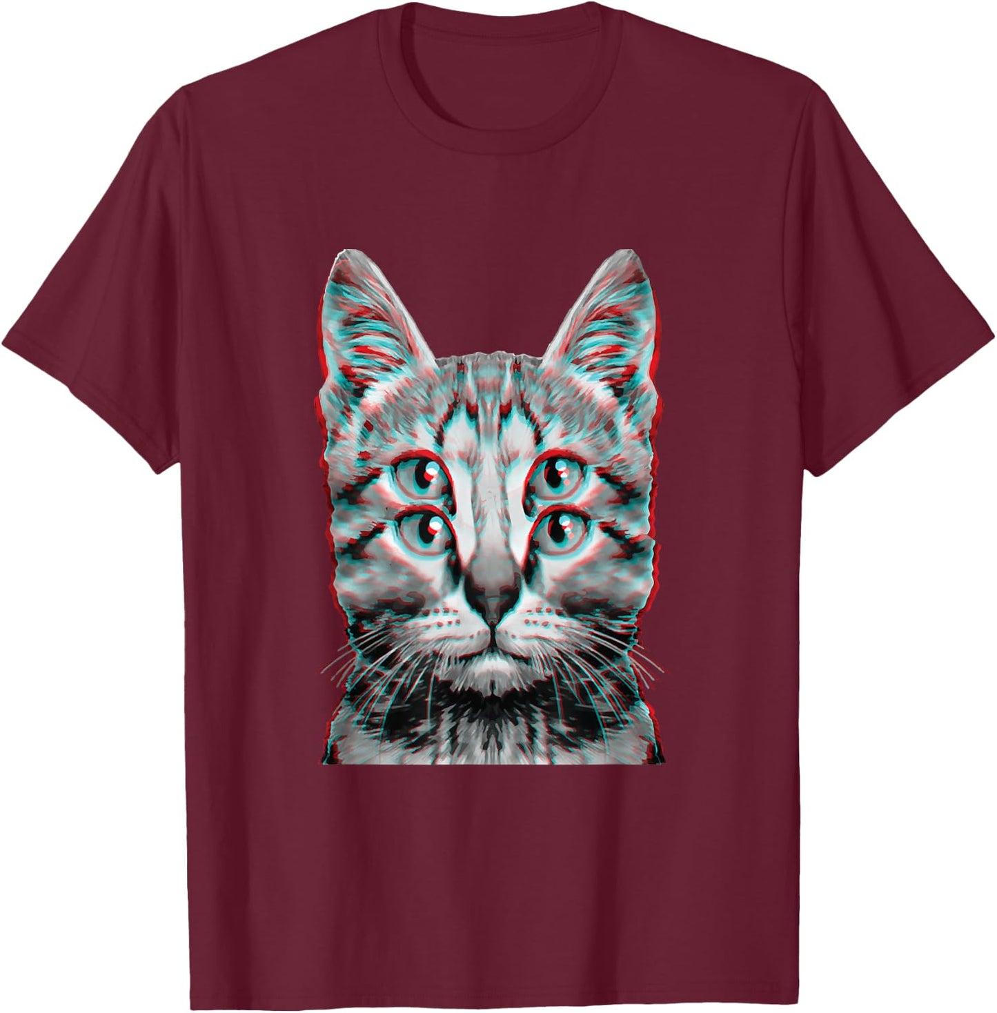 Glitch Seltsame Katze Kätzchen Optische Täuschung Katze Mama Papa T-Shirt - T-Shirt | Maroon