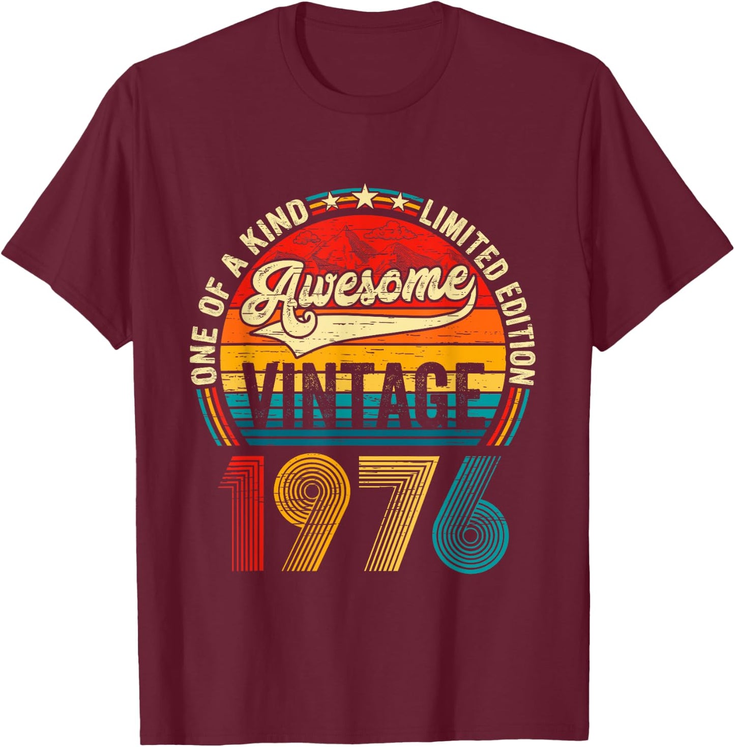 Vintage Born In 1976 Birthday Men Women Retro Bday Party T-Shirt - T-Shirt | Maroon