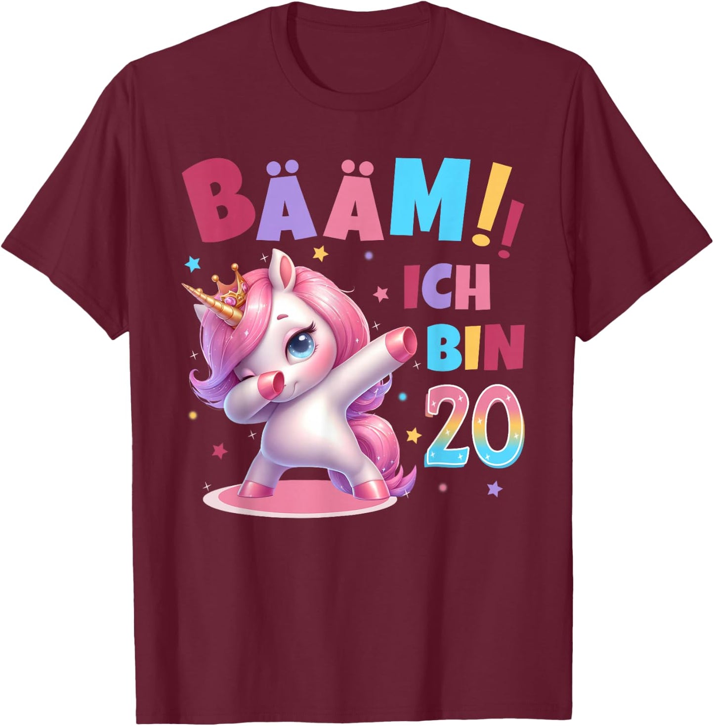 20th Birthday Woman 20 Years Unicorn Party Outfit Unicorn , black T-Shirt - T-Shirt | Maroon