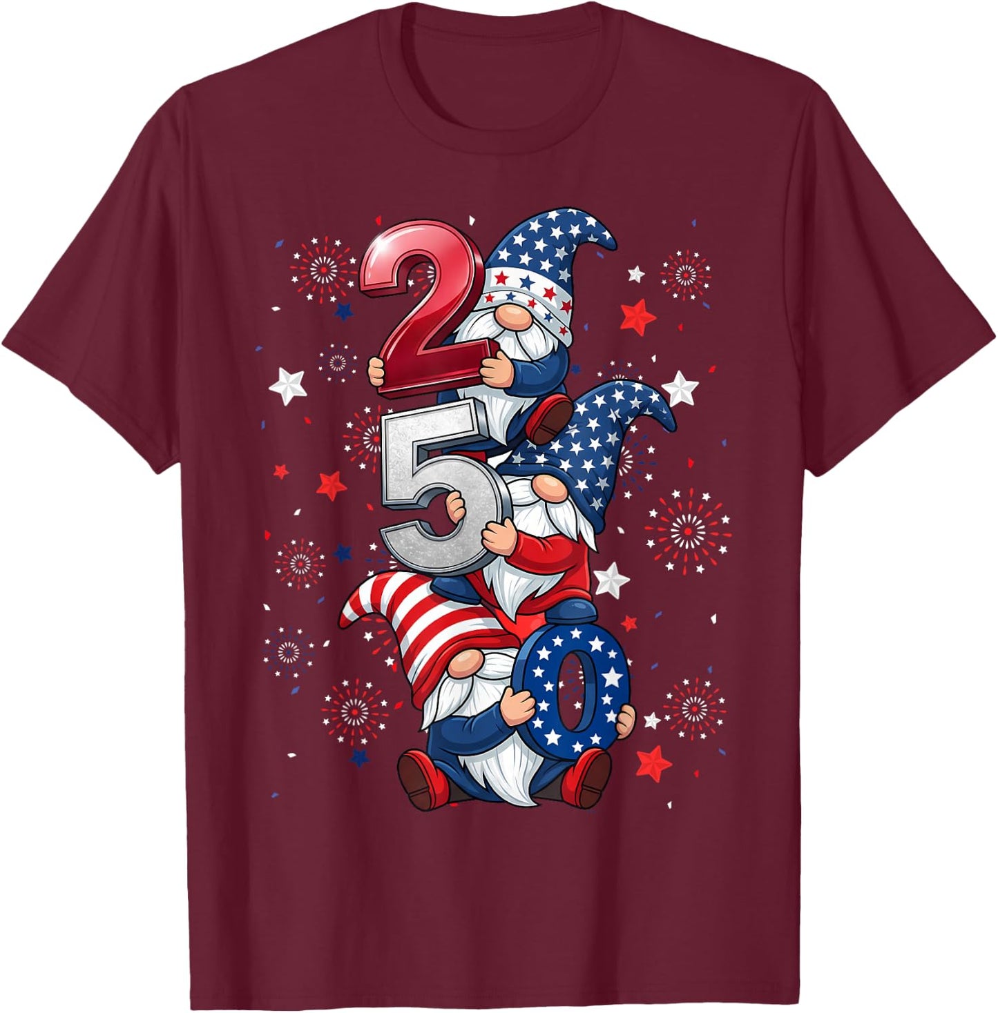 Gnome 250 Years 1776-2026 250th Birthday 4th July Patriotic T-Shirt - T-Shirt | Maroon