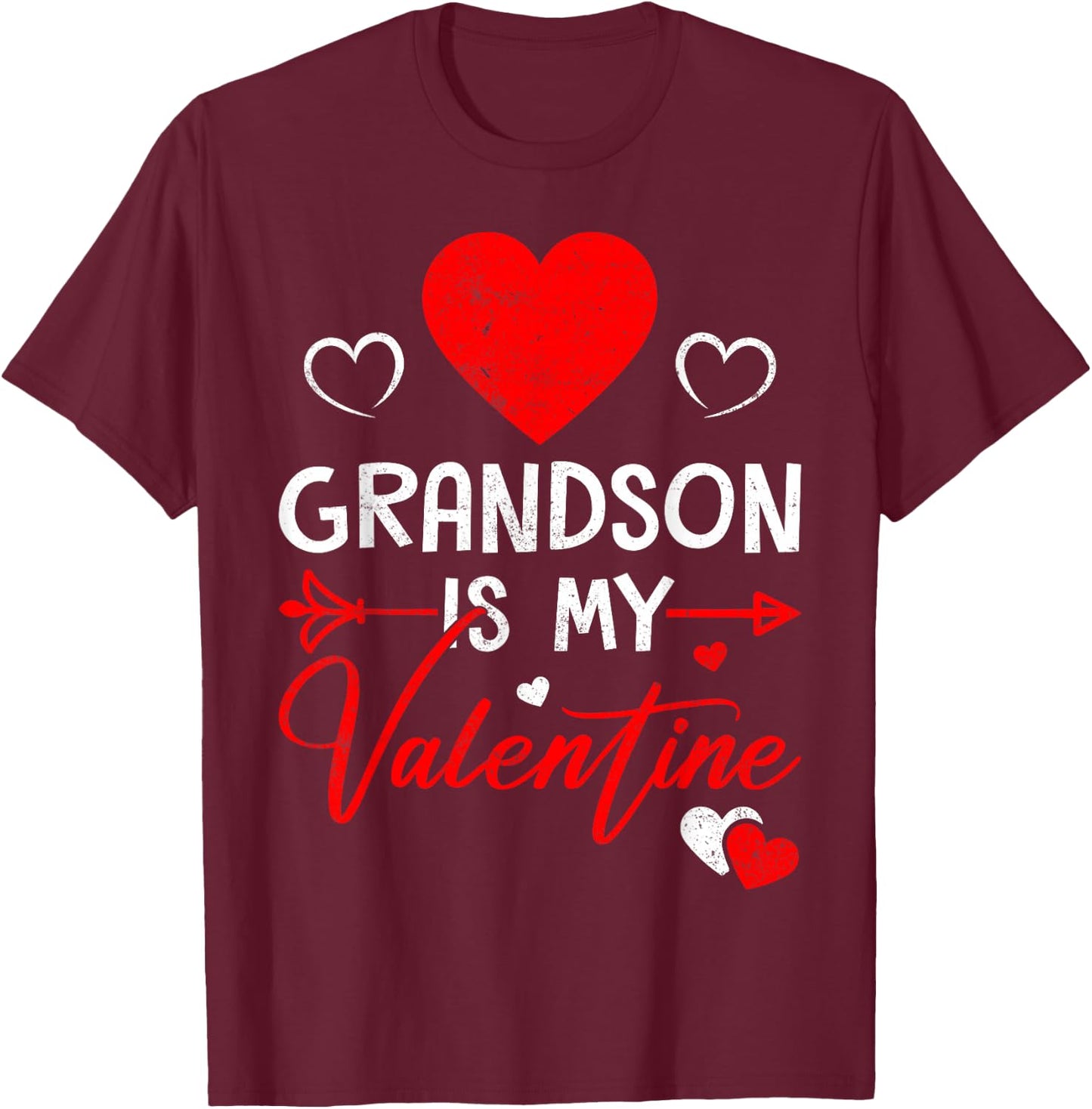 Family Matching Love Heart Grandson Is My Valentine T-Shirt - T-Shirt | Maroon
