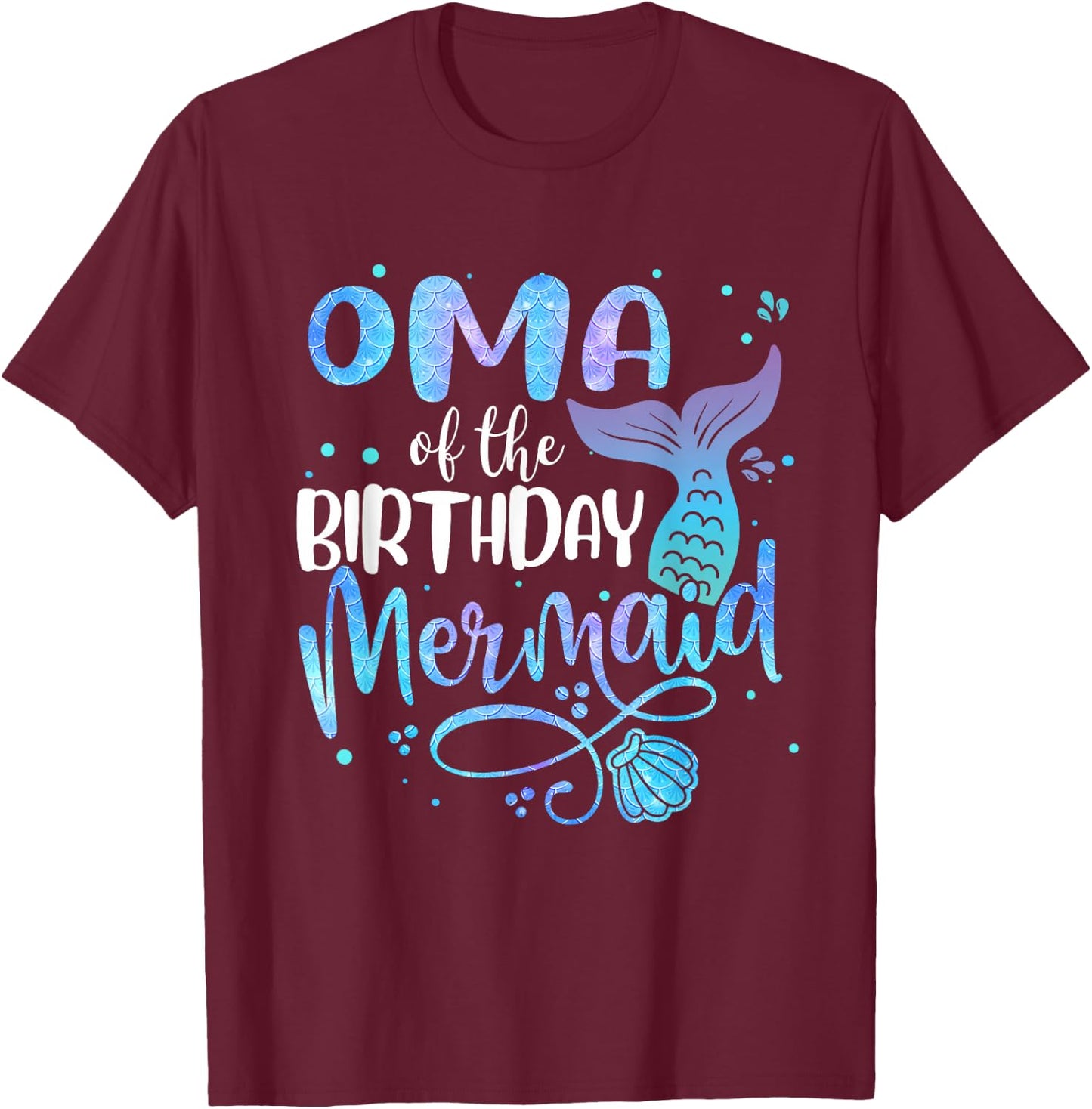 Grandma of the Birthday Mermaid Family Matching Party Squad T-Shirt - T-Shirt | Maroon