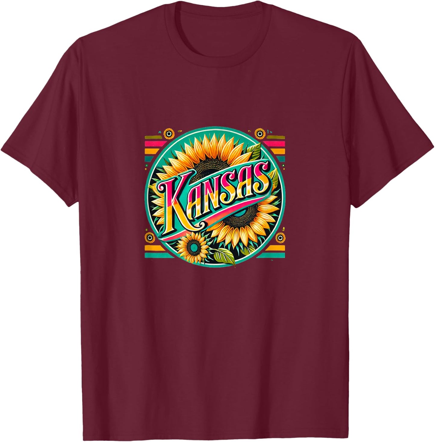 Kansas Sunflower Illustration Proud Kansas T-Shirt - T-Shirt | Maroon