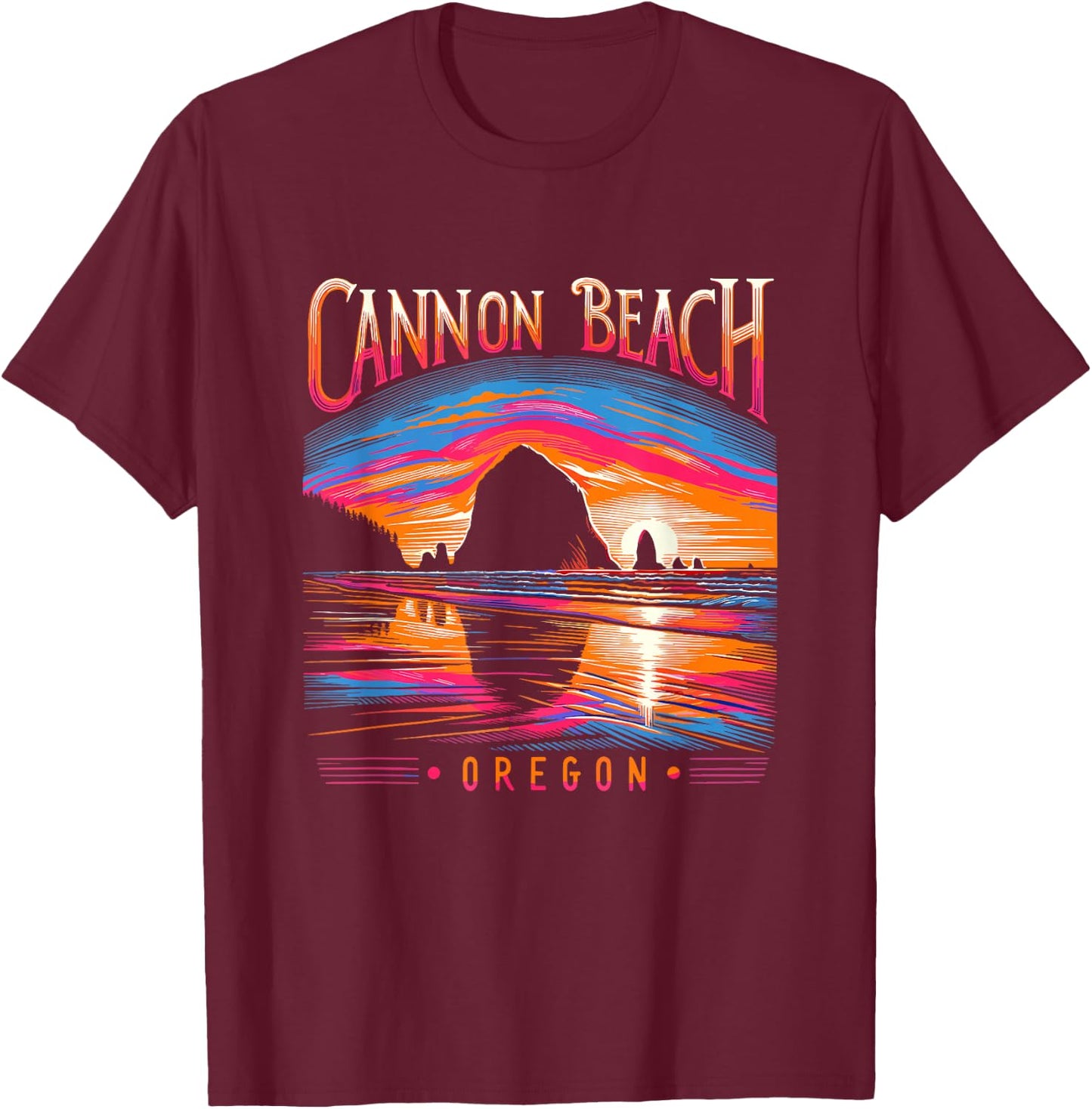 Cannon Beach Oregon Travel Summer Family Vacation T-Shirt - T-Shirt | Maroon