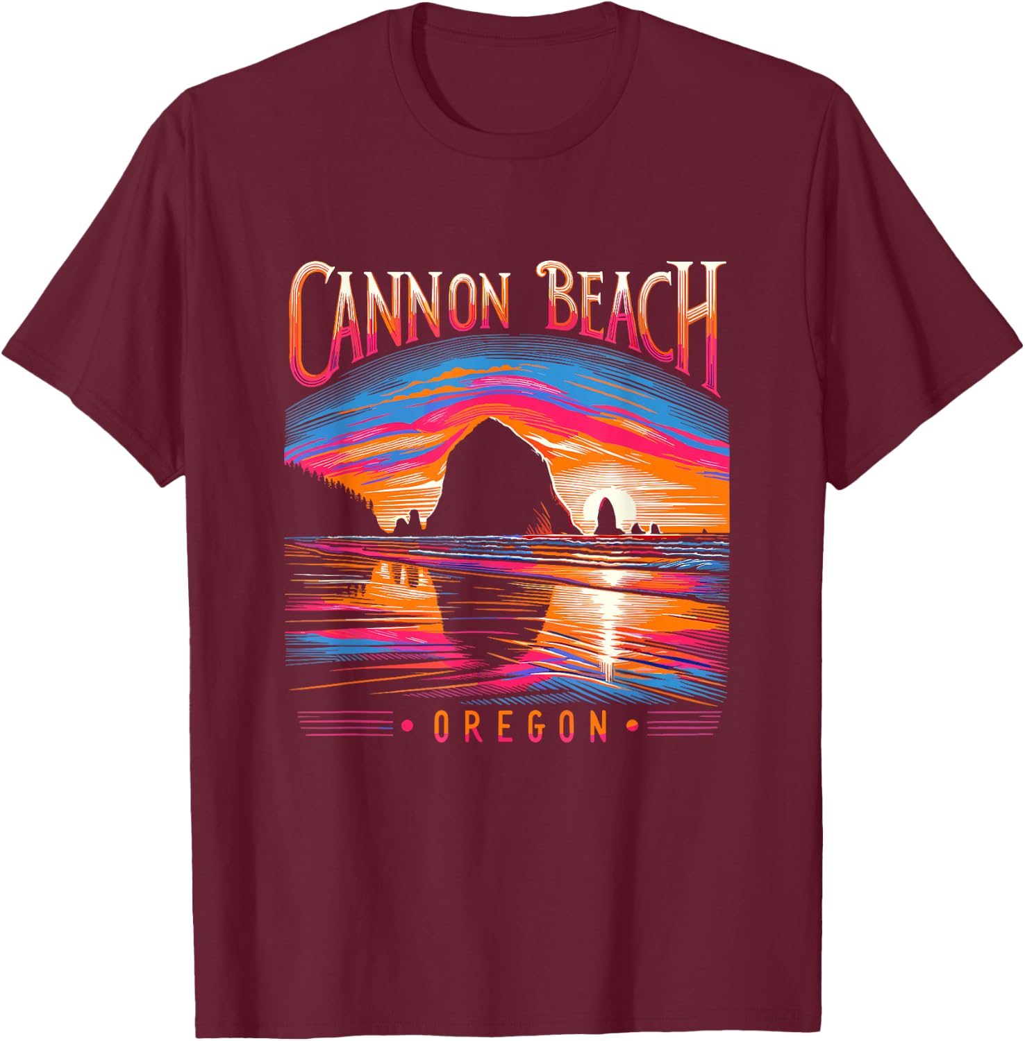 Cannon Beach Oregon Travel Summer Family Vacation T-Shirt - T-Shirt | Maroon