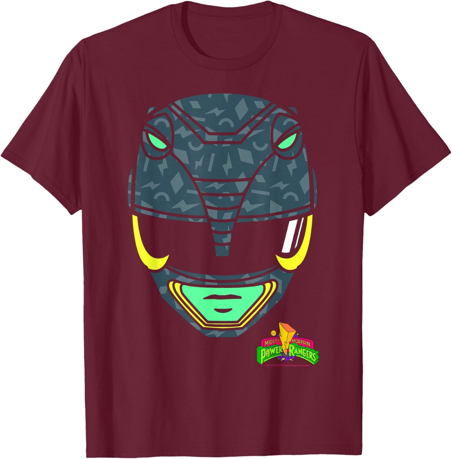 Power Rangers Black Ranger Retro Print Big Face T-Shirt - T-Shirt | Maroon