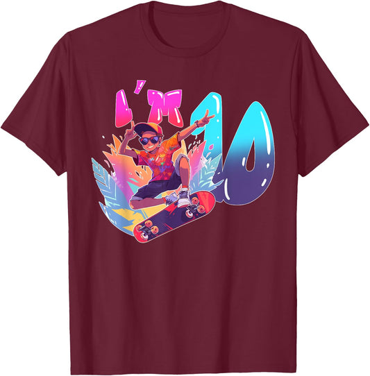 10th Birthday Party Skateboard Boy Ten Year Old Skater T-Shirt - T-Shirt | Maroon