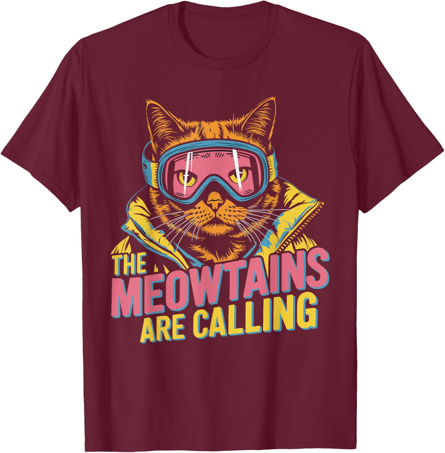 The meowtains are calling Cat Snowboard Ski Kids Men Women T-Shirt - T-Shirt | Maroon