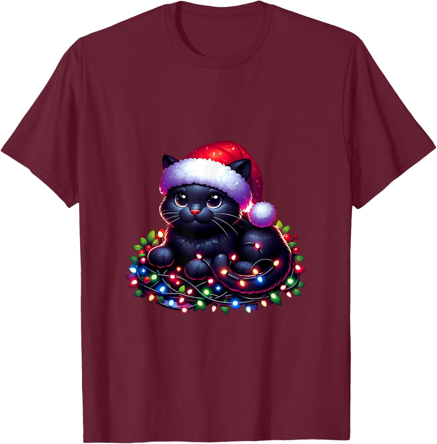 Christmas Cat Christmas Funny Cat Woman Man , Black, S T-Shirt - T-Shirt | Maroon