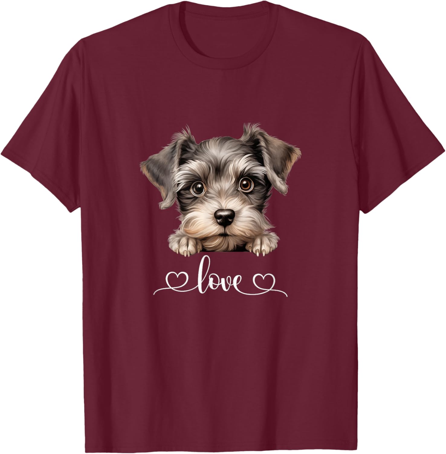 Cute Dog Graphic Love Puppy Miniature Schnauzer Dog T-Shirt - T-Shirt | Maroon