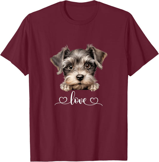 Cute Dog Graphic Love Puppy Miniature Schnauzer Dog T-Shirt - T-Shirt | Maroon