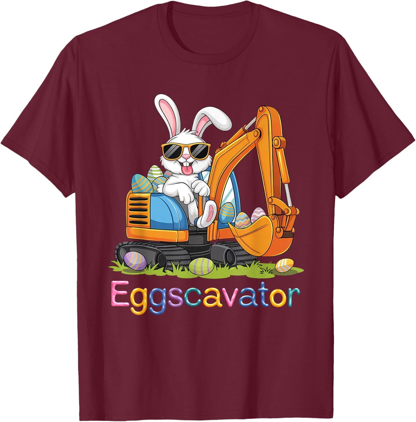 Eggs-Cavator Easter Bunny Excavator Toddler Boys Easter Kids T-Shirt - T-Shirt | Maroon