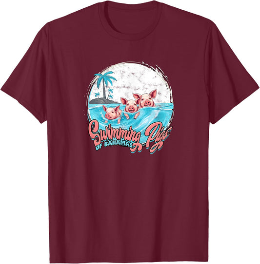 Swimming Pigs Bahamas - Fun T-Shirt - T-Shirt | Maroon