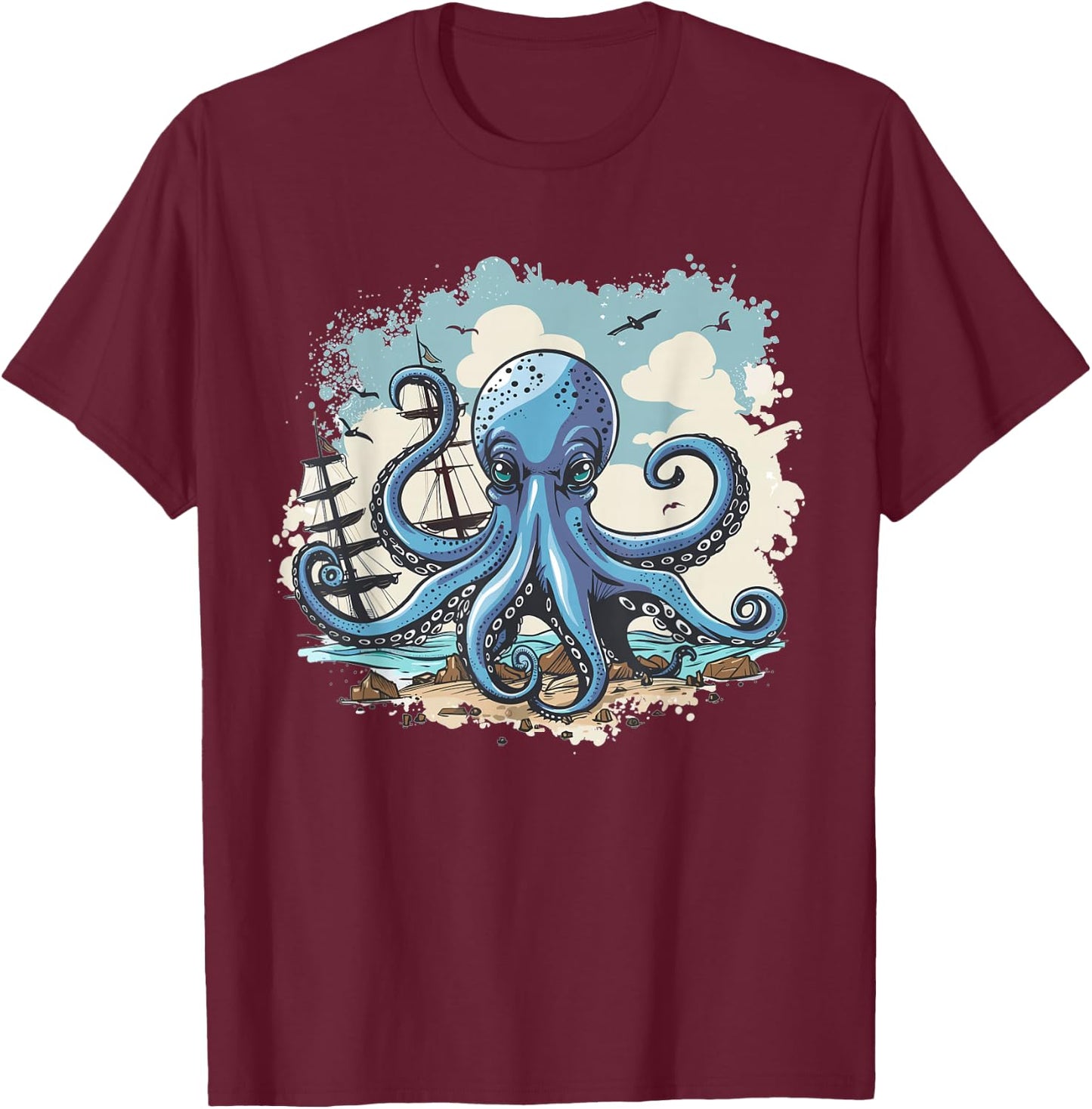 Cute Octopus Art I Kids Octopus T-Shirt - T-Shirt | Maroon