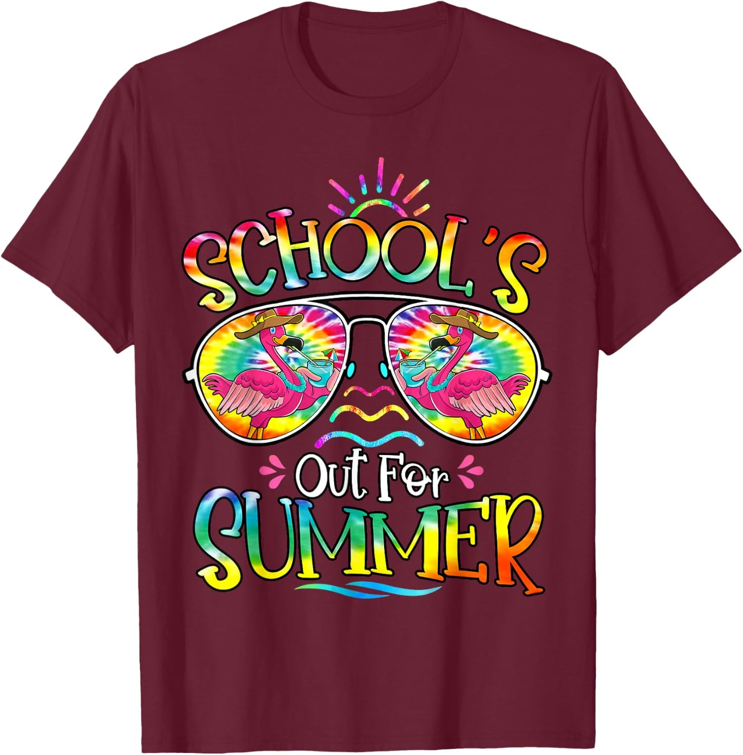School's Out For Summer Last Day Of School Hello Flamingo T-Shirt - T-Shirt | Maroon