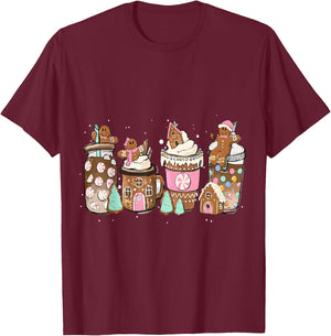Gingerbread Cookie Christmas Coffee Cups Latte Drink Outfit T-Shirt - T-Shirt | Maroon