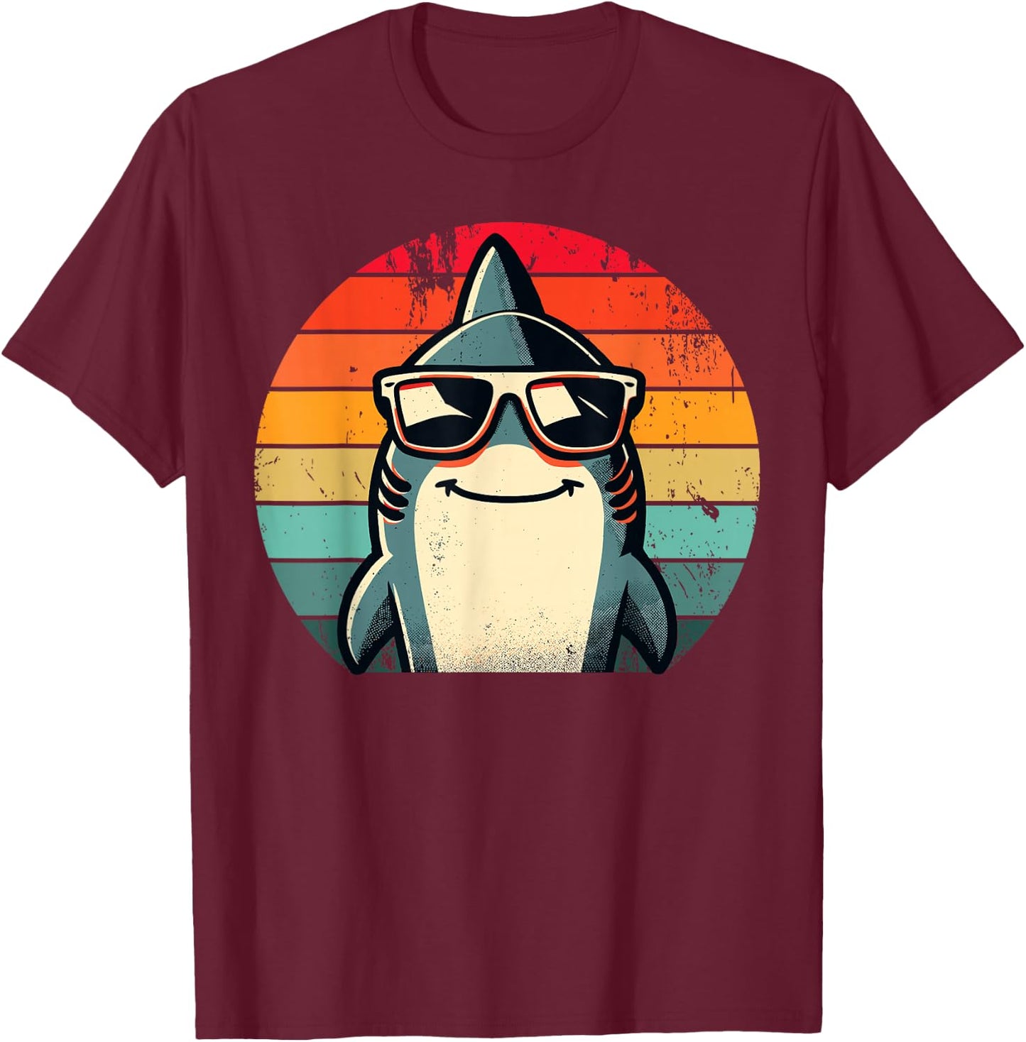 Cool retro shark in sunglasses 70s, 80s, 90s T-Shirt - T-Shirt | Maroon