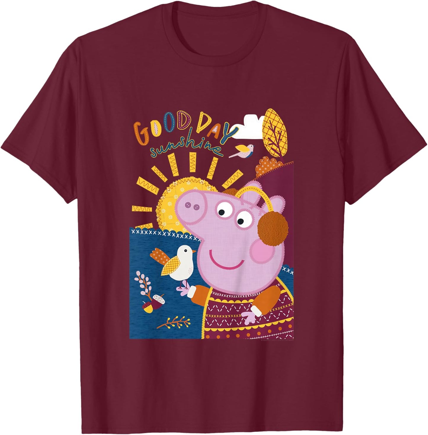 Peppa Pig Good Day Sunshine Colorful Nature Portrait T-Shirt - T-Shirt | Maroon