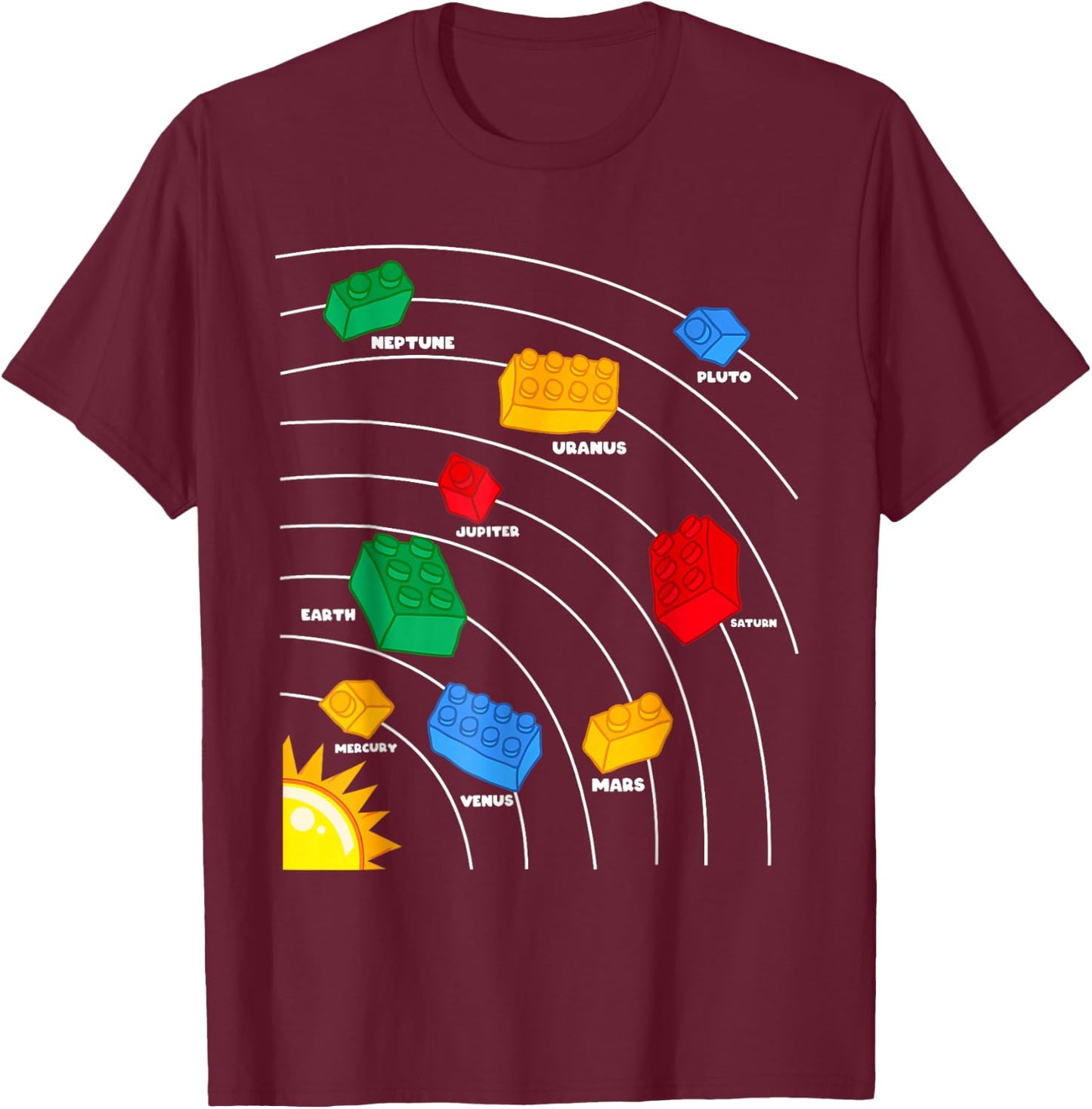 Boys Space Planet Master Builder Kids Building Blocks T-Shirt - T-Shirt | Maroon