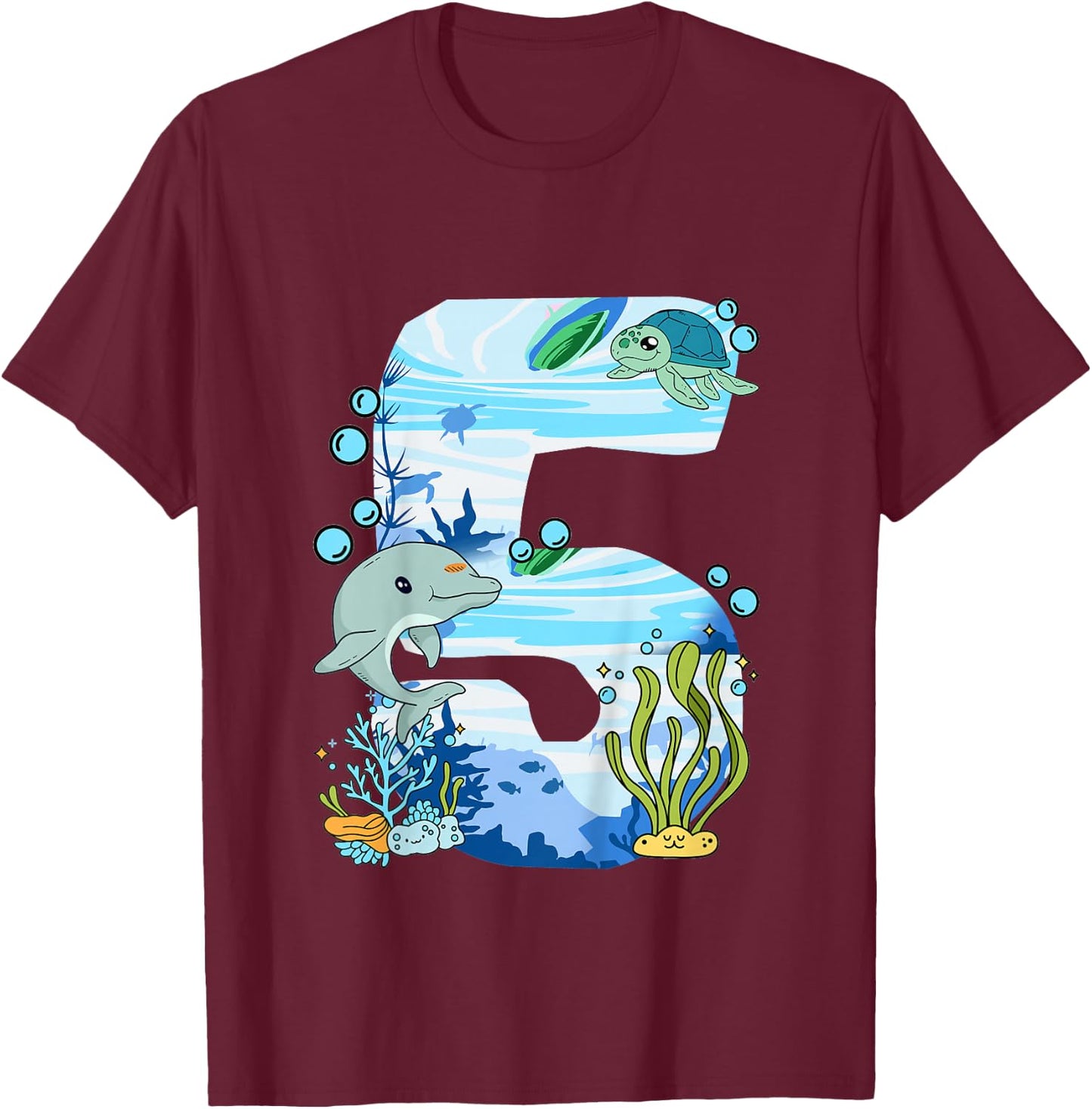 Unterwasser 5 Jahre Alt - Delfin Und Schildkröte 5. T-Shirt - T-Shirt | Maroon
