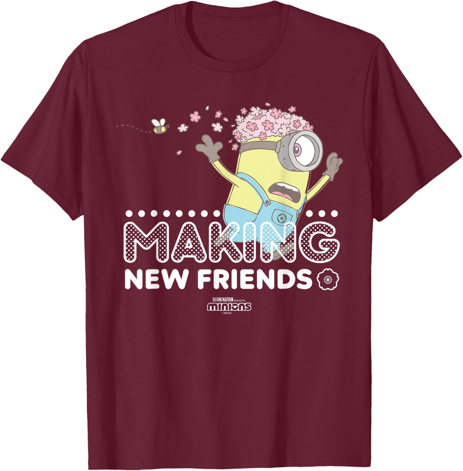 Minions Stuart and Bees Making New Friends T-Shirt - T-Shirt | Maroon