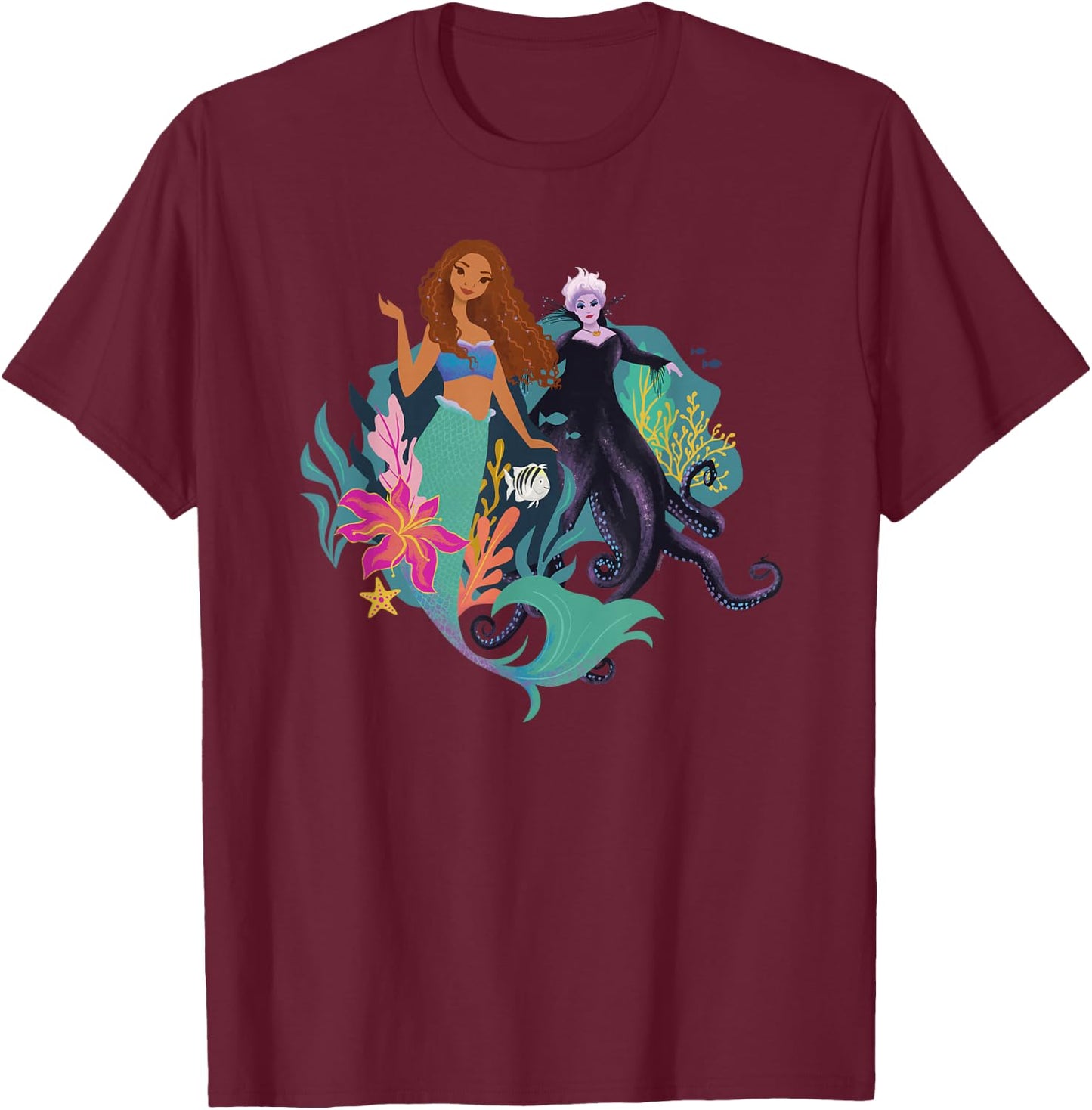 Disney The Little Mermaid Ariel, Flounder and Ursula T-Shirt - T-Shirt | Maroon