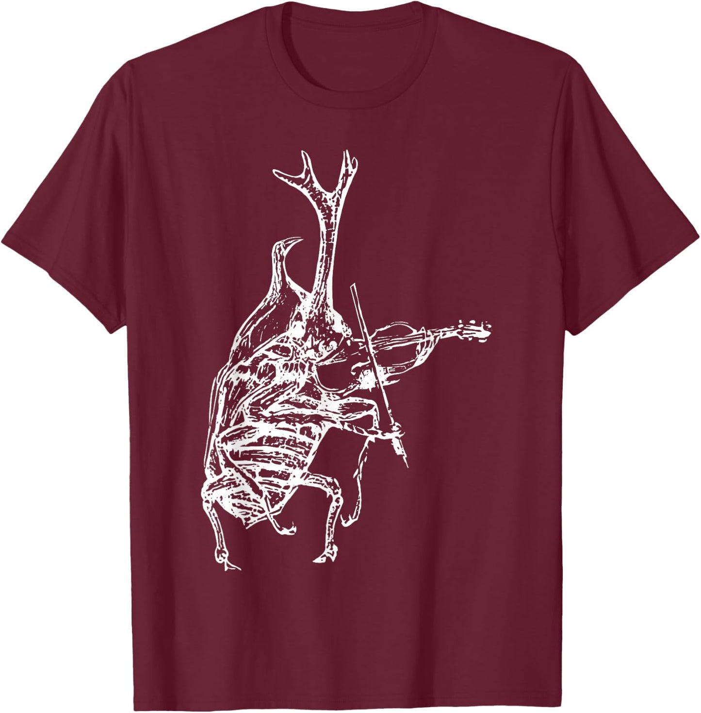 Retro 90s Rhino Beetle Playing Violin Violinist Musician T-Shirt - T-Shirt | Maroon
