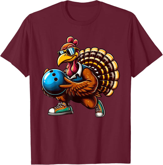 Funny Turkey Bowler Thanksgiving Bowling Kids T-Shirt - T-Shirt | Maroon
