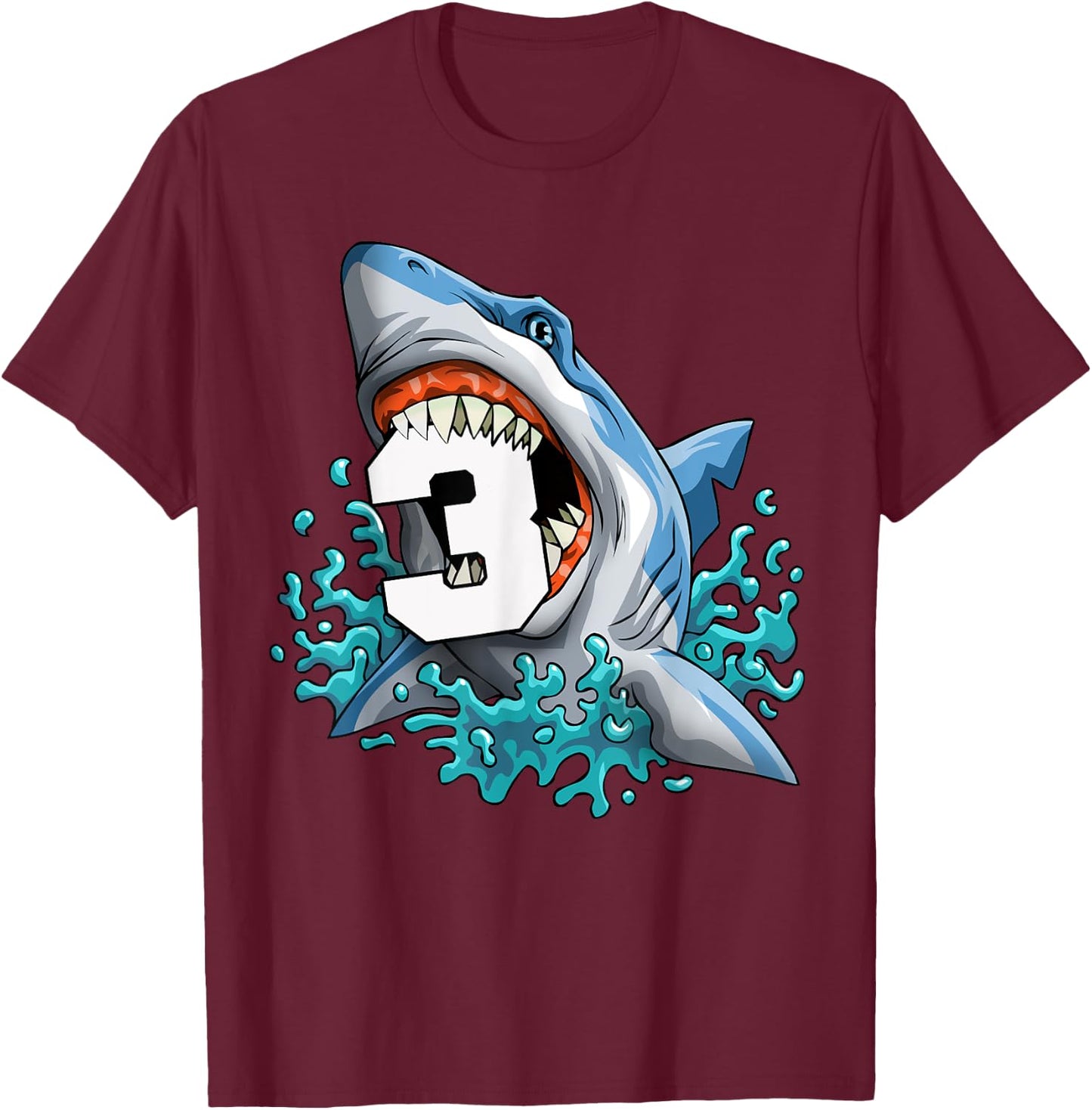 Kids Shark 3rd Birthday Boys Funny Shark 3 yrs Old Birthday T-Shirt - T-Shirt | Maroon