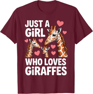 Funny Giraffe Design Girls Safari Giraffe Lovers T-Shirt - T-Shirt | Maroon