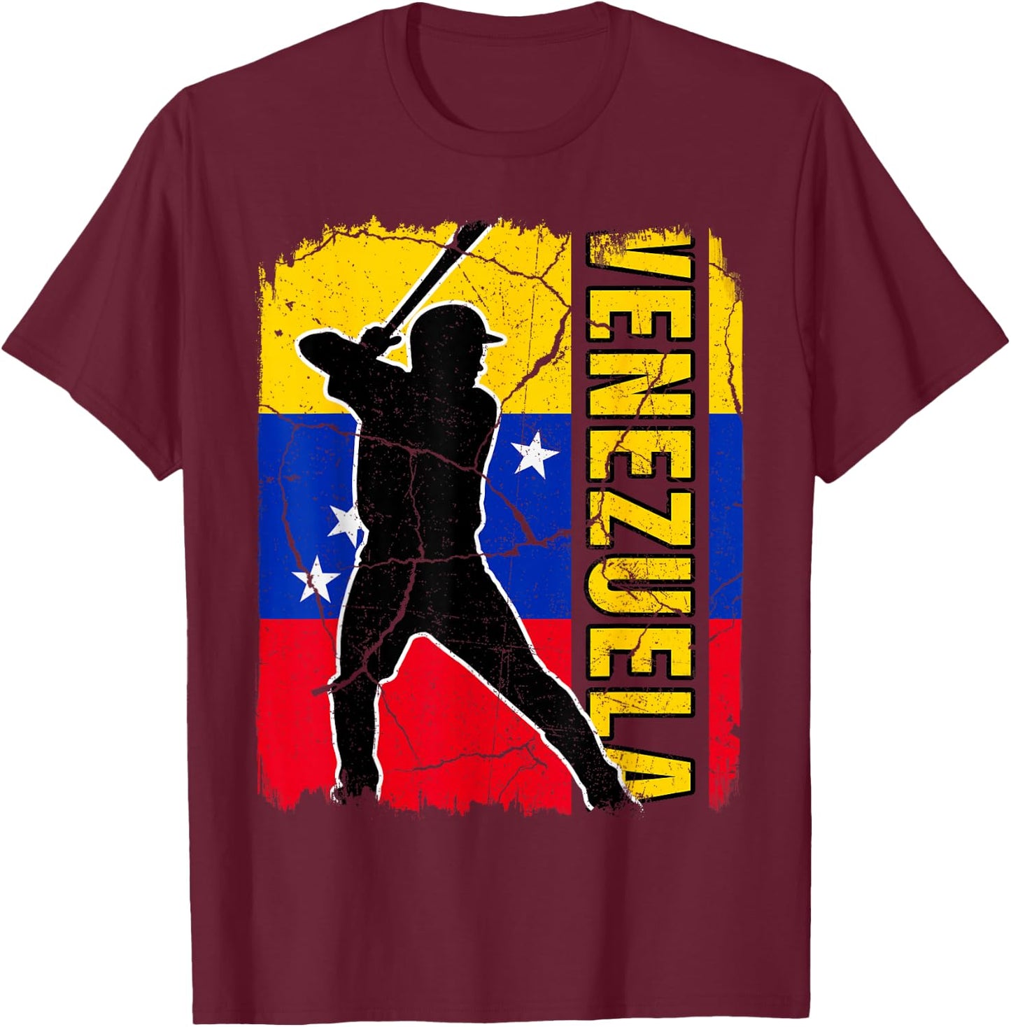 Venezuelan Baseball Player Venezuela Flag Baseball Fans T-Shirt - T-Shirt | Maroon