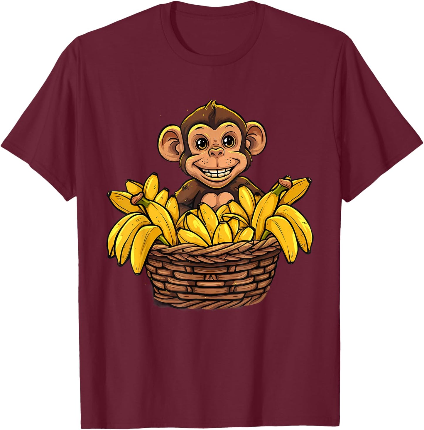 Banana Monkey Cute Monkey Artwork Bananas Fruit Nature T-Shirt - T-Shirt | Maroon