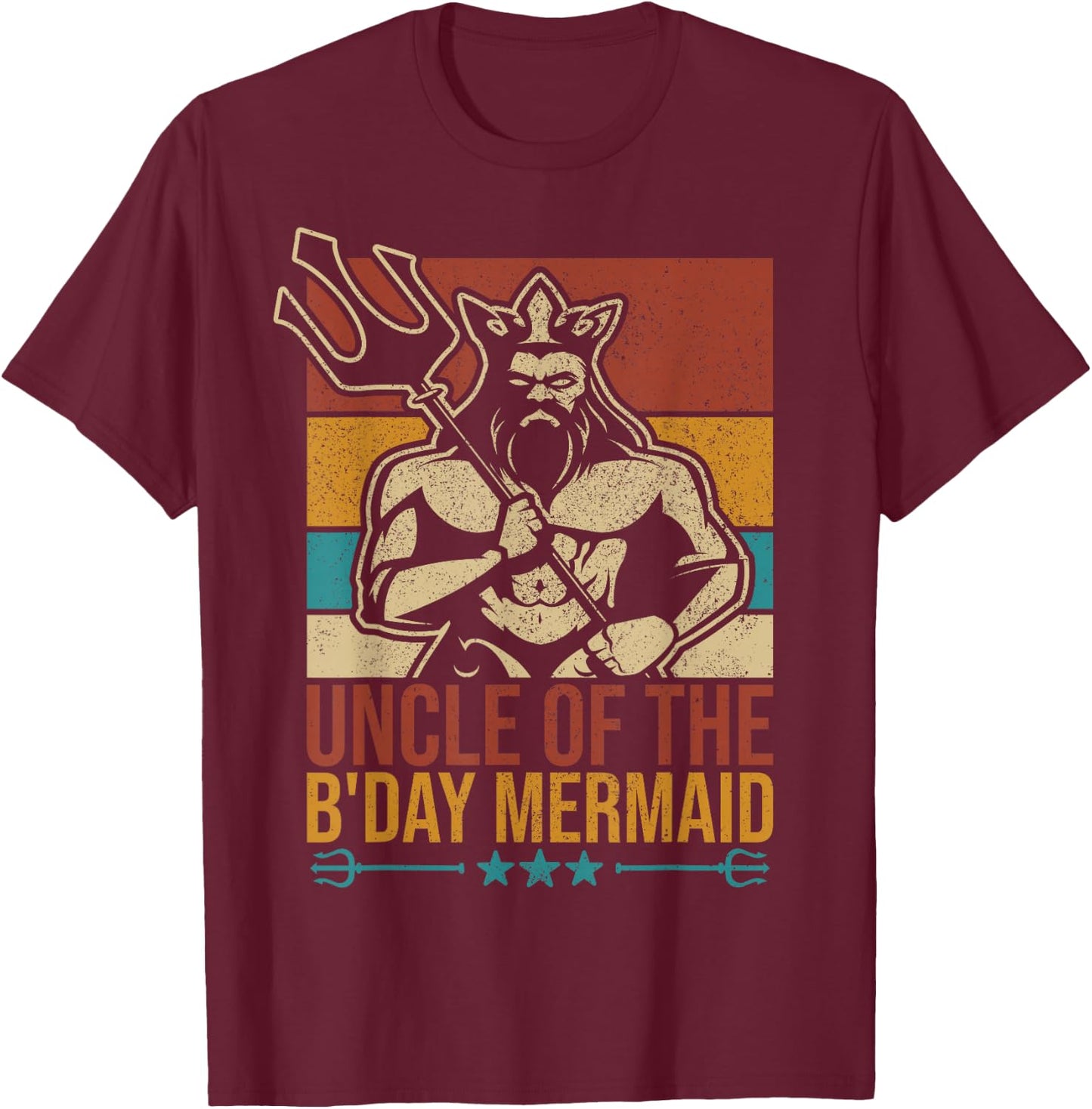 Uncle Of The Birthday Mermaid Party Outfit Vintage Merman T-Shirt - T-Shirt | Maroon