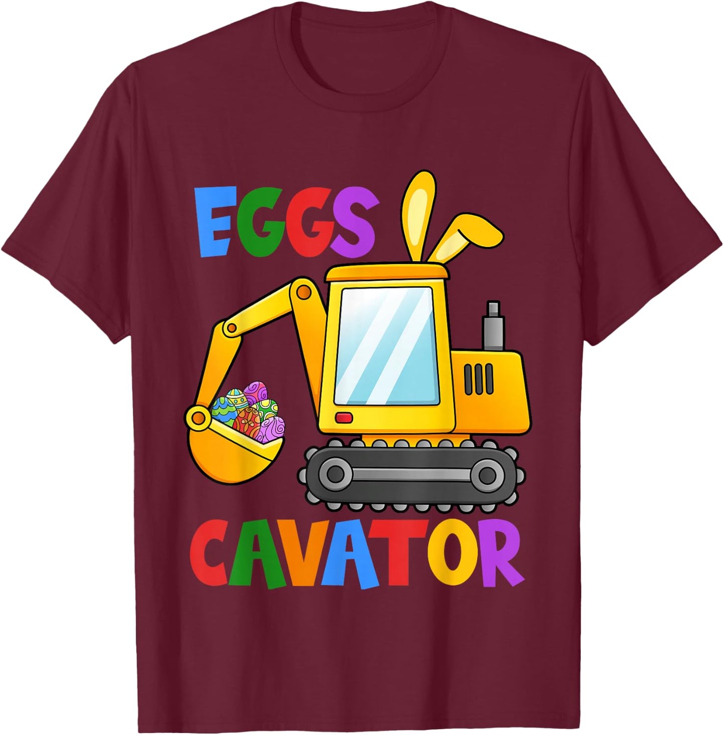 Eggscavator Egg Hunting Kids Toddler Boys Excavator Easter Small T-Shirt - T-Shirt | Maroon