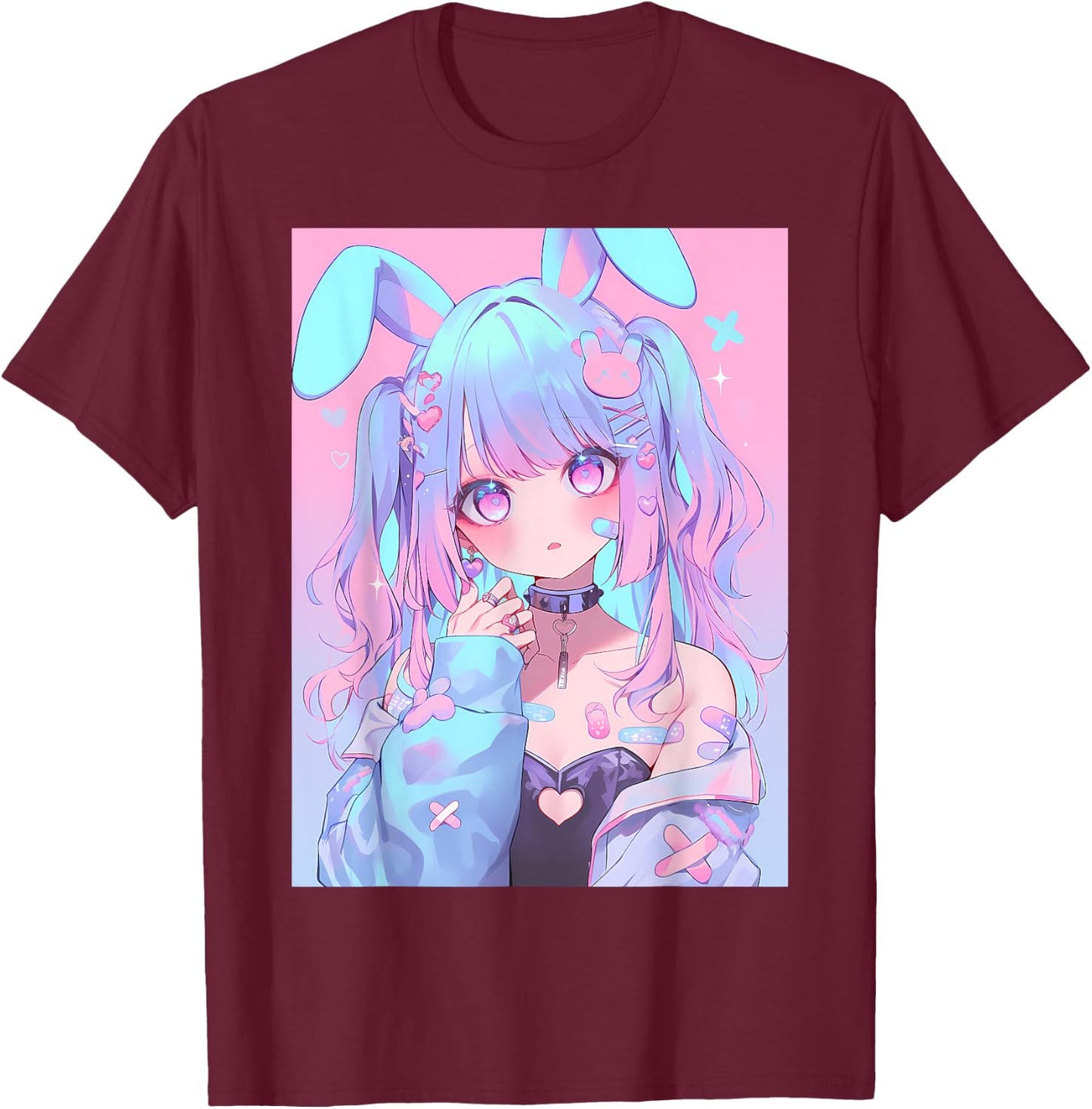 Kawaii Anime Bunny Rabbit Girl Manga T-Shirt - T-Shirt | Maroon