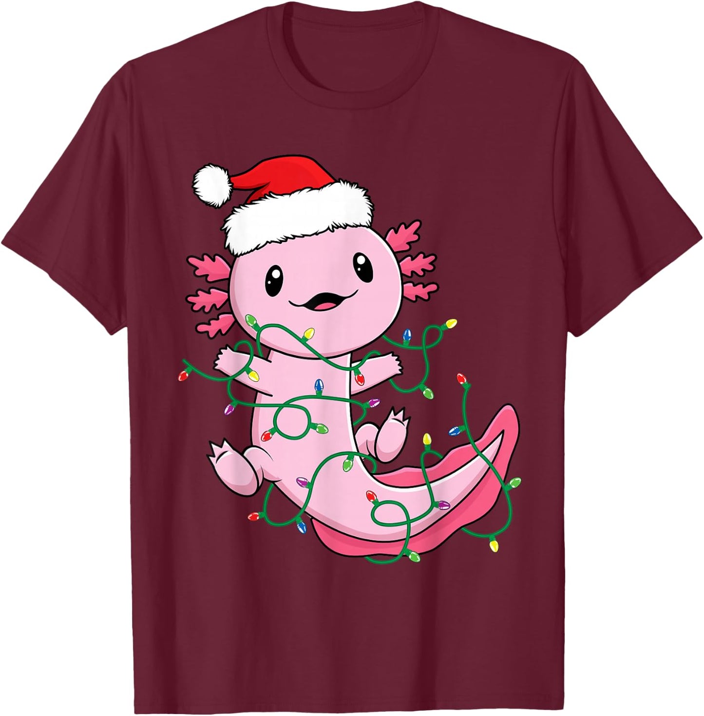 Funny Axolotl Toddler Kids Boys Christmas Xmas Lights T-Shirt - T-Shirt | Maroon