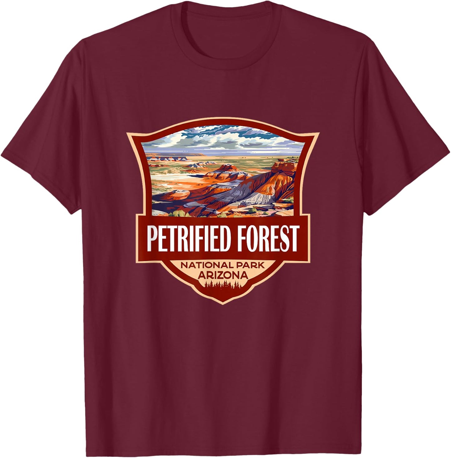 Petrified Forest National Park Illustration Retro Badge T-Shirt - T-Shirt | Maroon