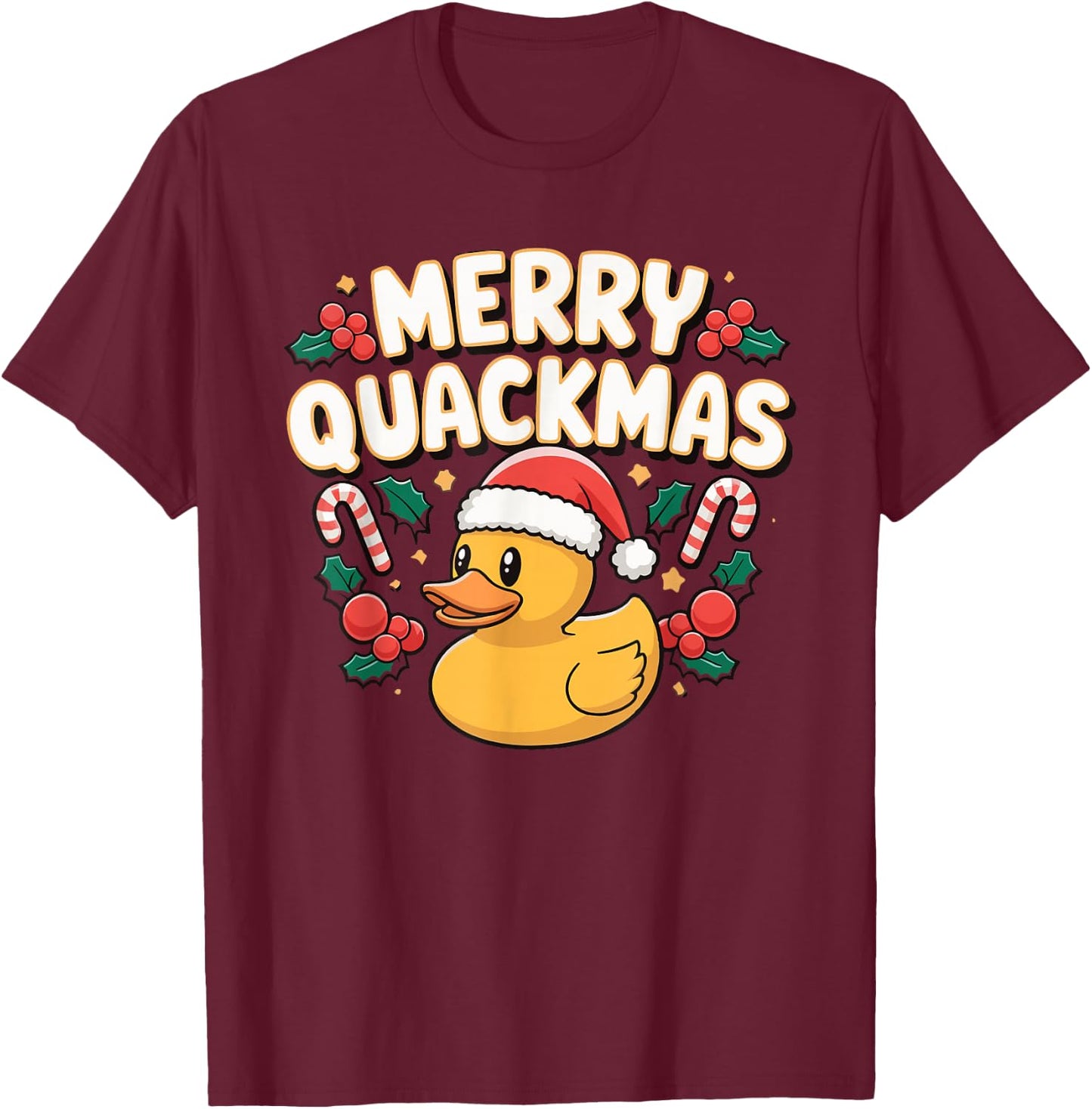 Merry Quackmas Christmas Rubber Duck T-Shirt - T-Shirt | Maroon