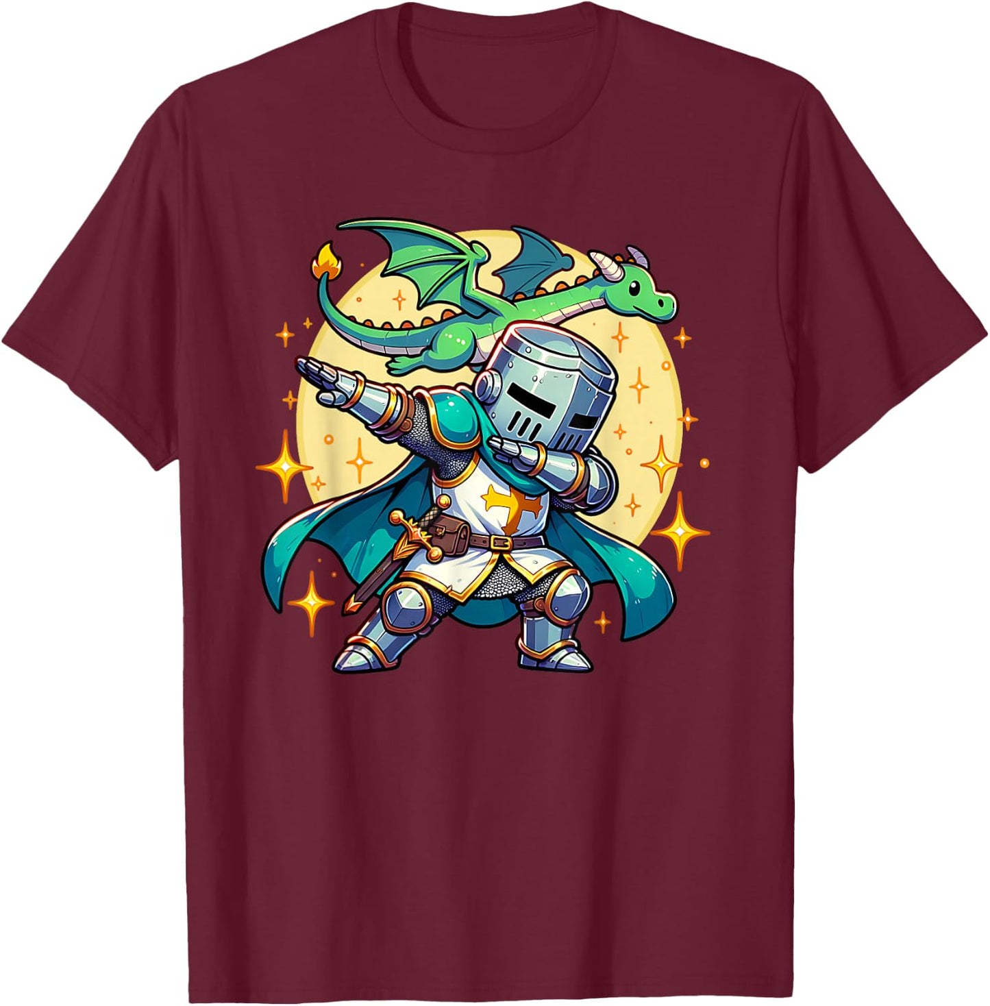 Dabbing Medieval Knight Dragon Funny Renaissance Ren Faire T-Shirt - T-Shirt | Maroon