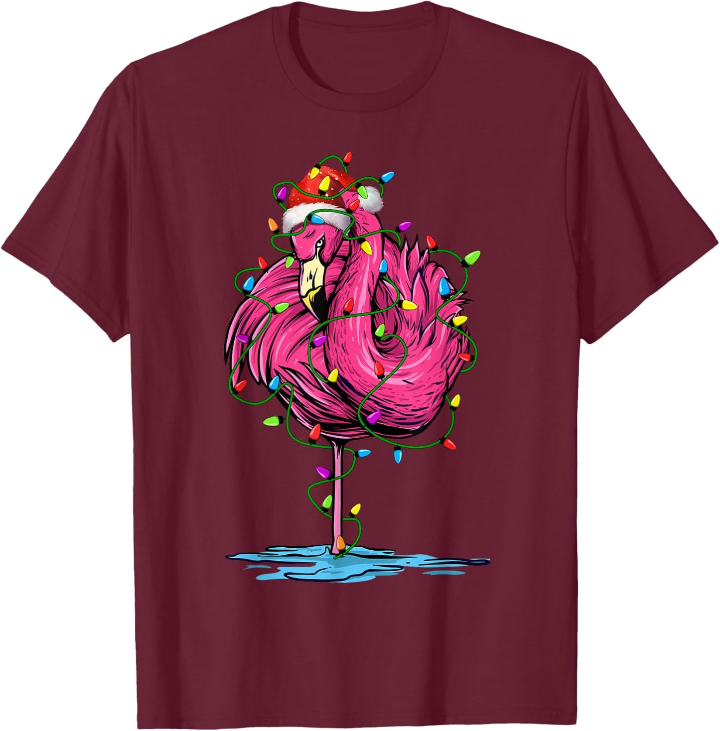 Flamingo Santa Christmas Tree Lighting Xmas Funny T-Shirt - T-Shirt | Maroon