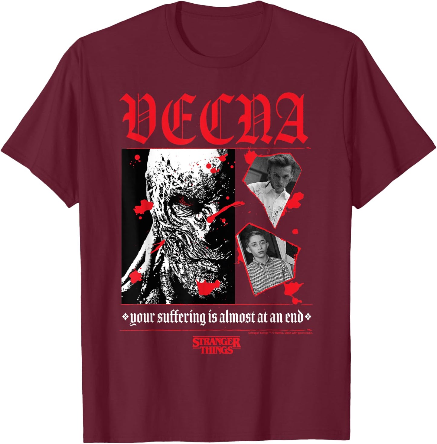 Stranger Things Vecna Henry Creel Gothic Suffering Quote , black T-Shirt - T-Shirt | Maroon