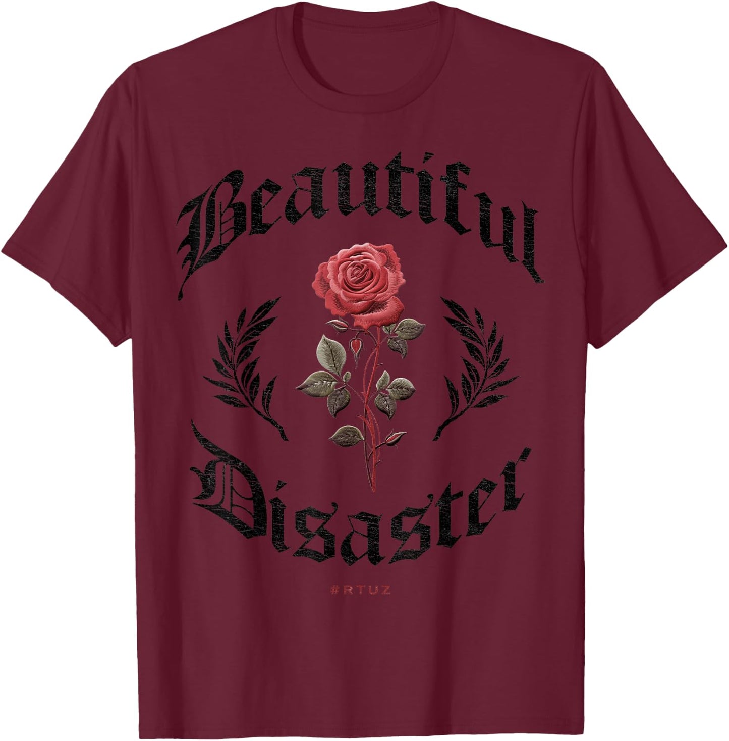 Hip Hop Y2K Vintage Hipster Edgy Urban Streetwear Rose T-Shirt - T-Shirt | Maroon