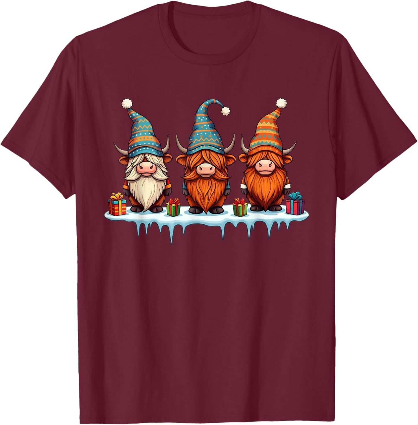 Funny Highland Cow Gnomies Christmas Gnome Kids T-Shirt - T-Shirt | Maroon