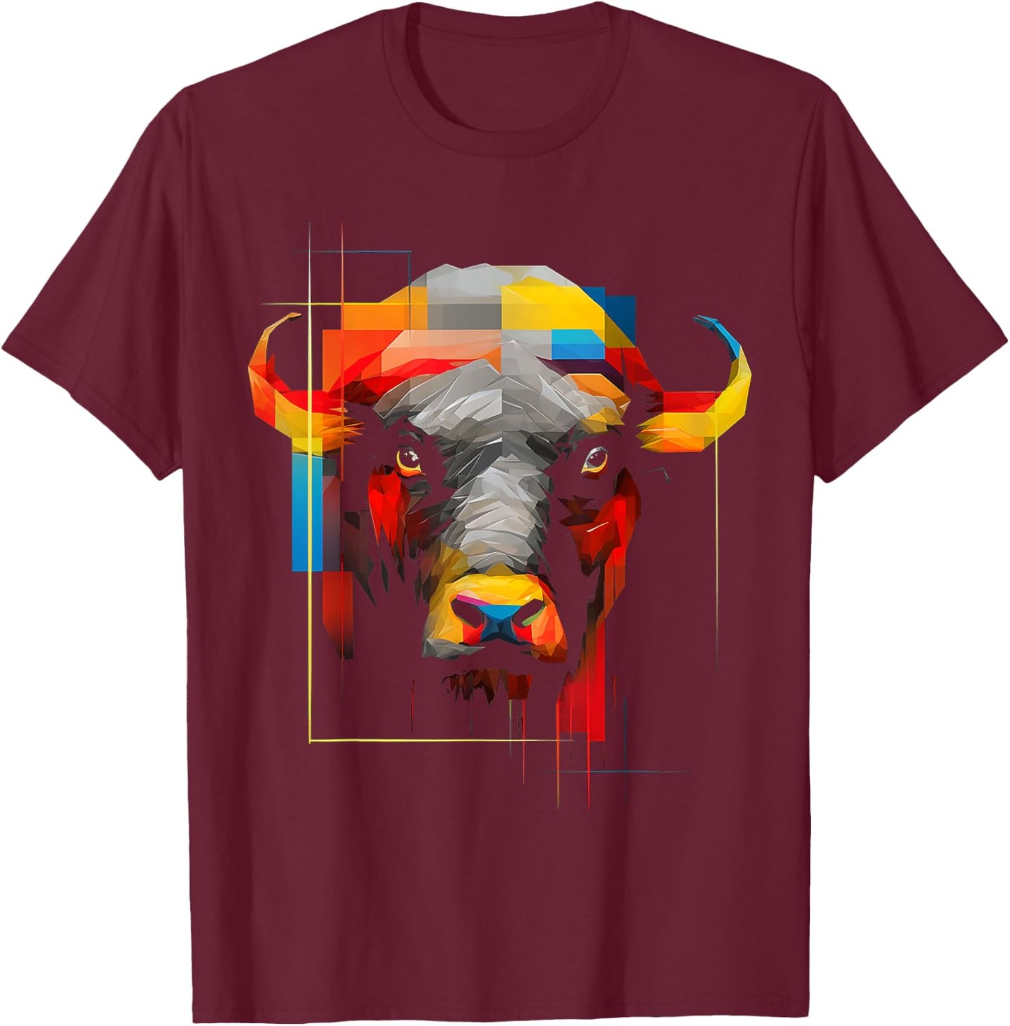Colorful Bull Animal Zoo Art Bull T-Shirt - T-Shirt | Maroon