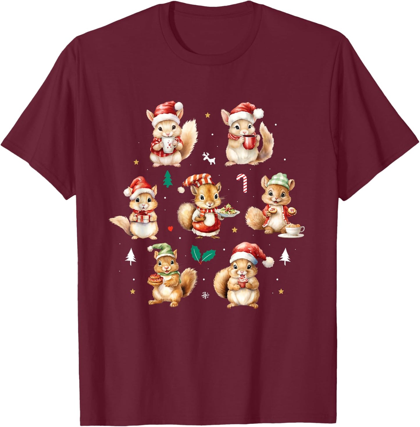 Squirrels Christmas Funny Squirrel Lover Animal Lover T-Shirt - T-Shirt | Maroon