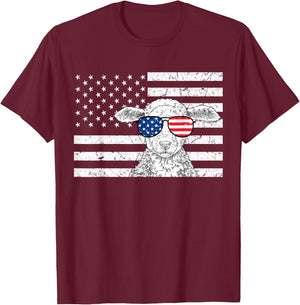 Sheep 4th of July US American Flag Farm Animal Patriotic T-Shirt - T-Shirt | Maroon