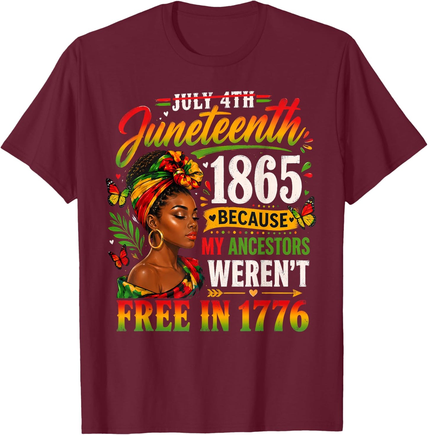Juneteenth Shirt Women June 19th 1865 Afro Black History T-Shirt - T-Shirt | Maroon