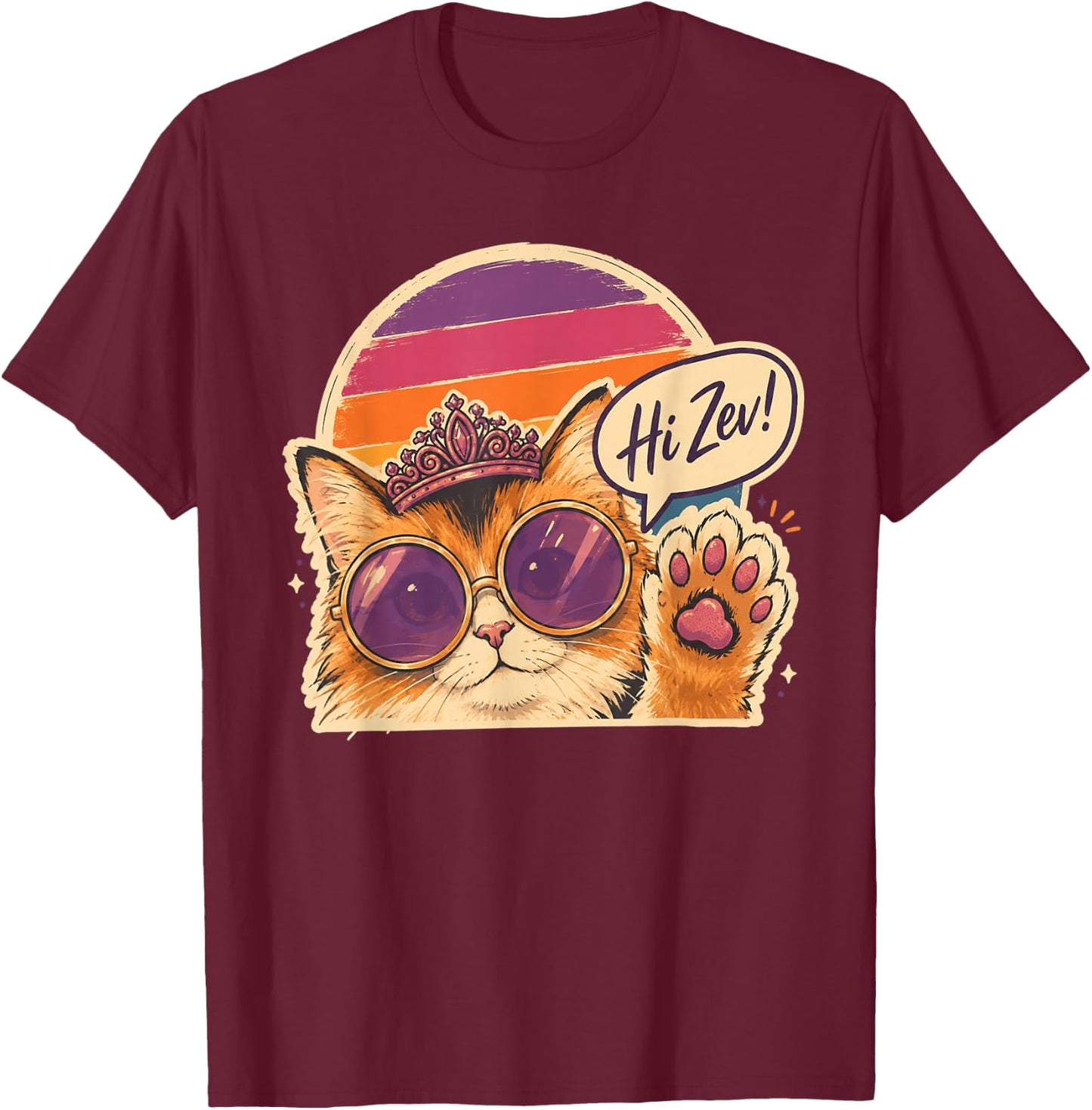 Cat Princess Retro Sunset Sunglasses Crown T-Shirt - T-Shirt | Maroon