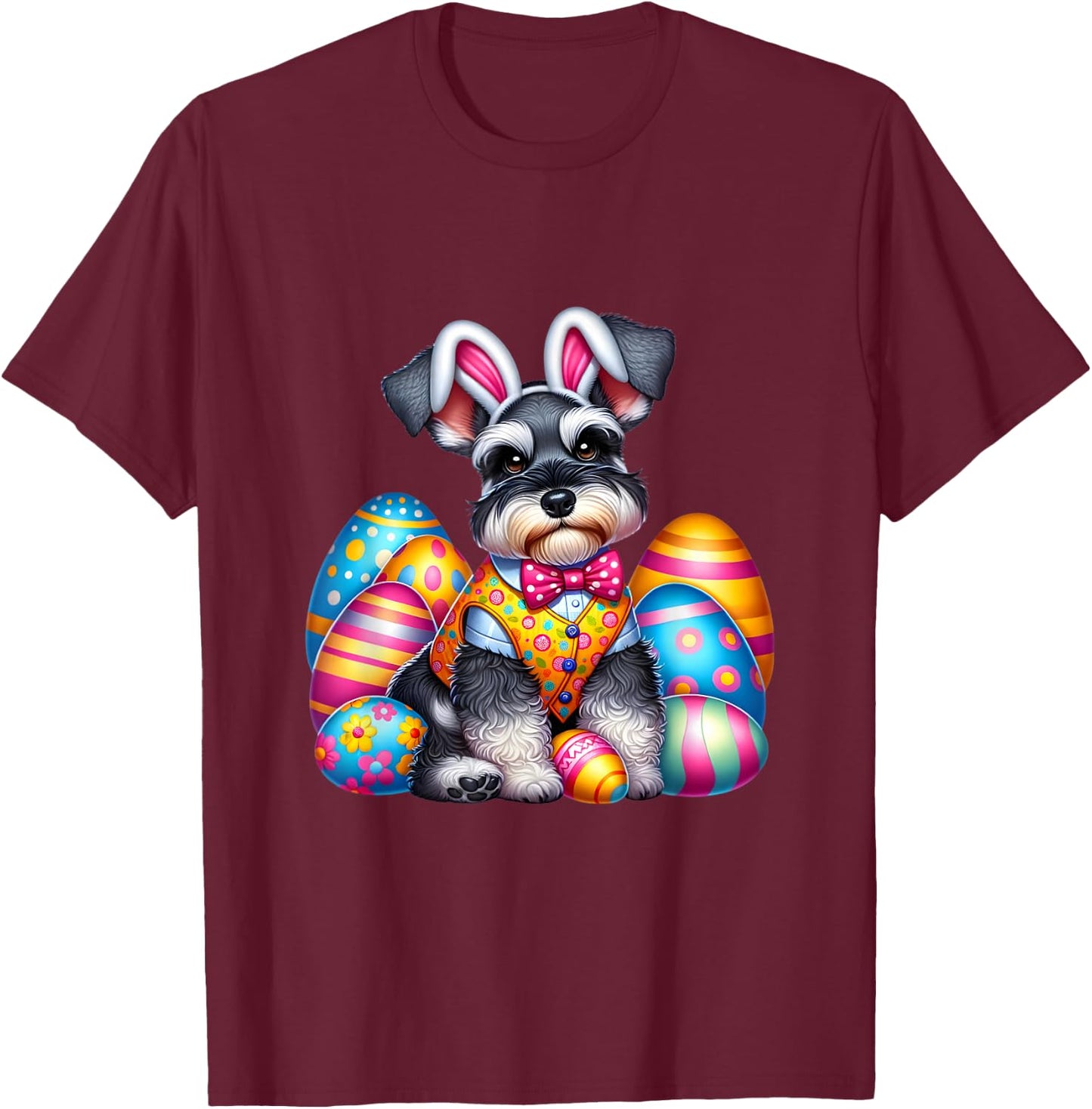 Funny Easter Day Miniature Schnauzer Bunny Costume T-Shirt - T-Shirt | Maroon